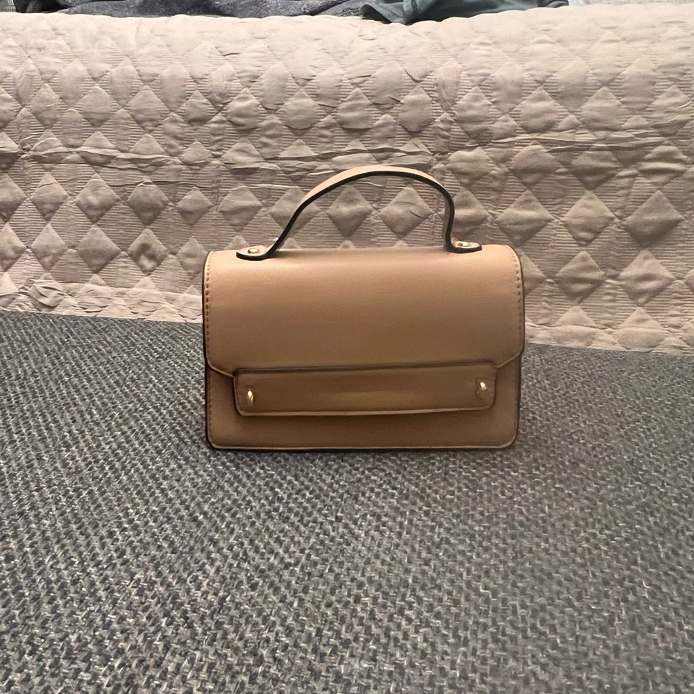 Tan Leather Clutch with Flap Closure